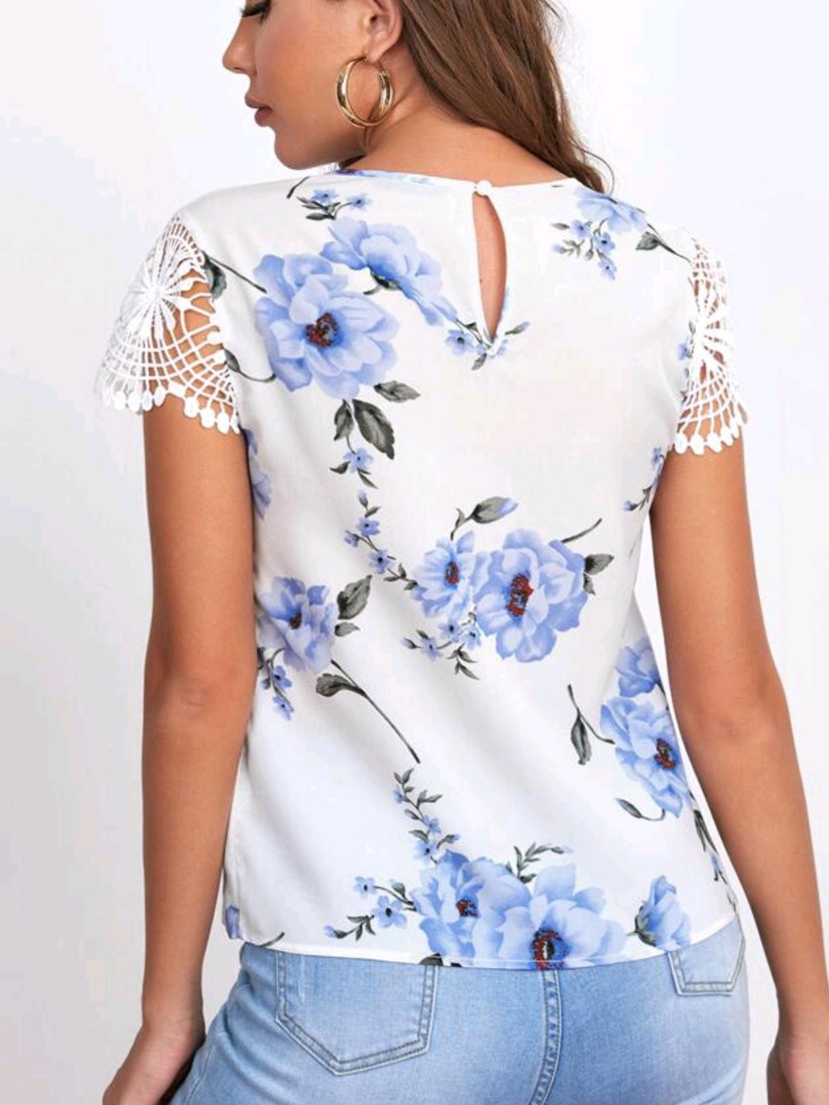 7618 Embroidered Sleeve Cutout Top