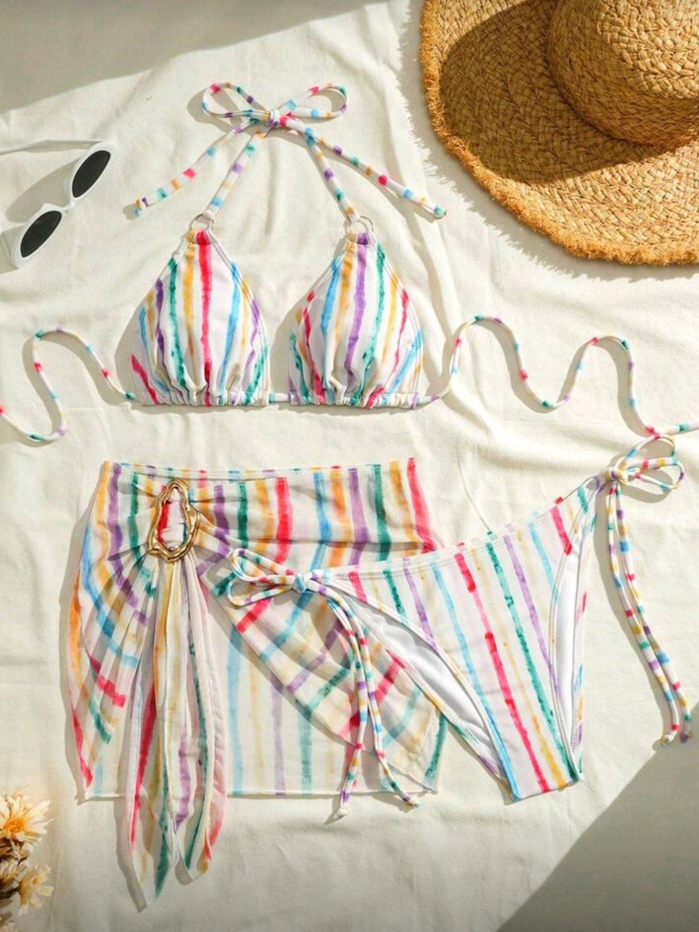 9181 3-Piece Backless Tie-Front Halter Set With Cover-Up And Skirt
