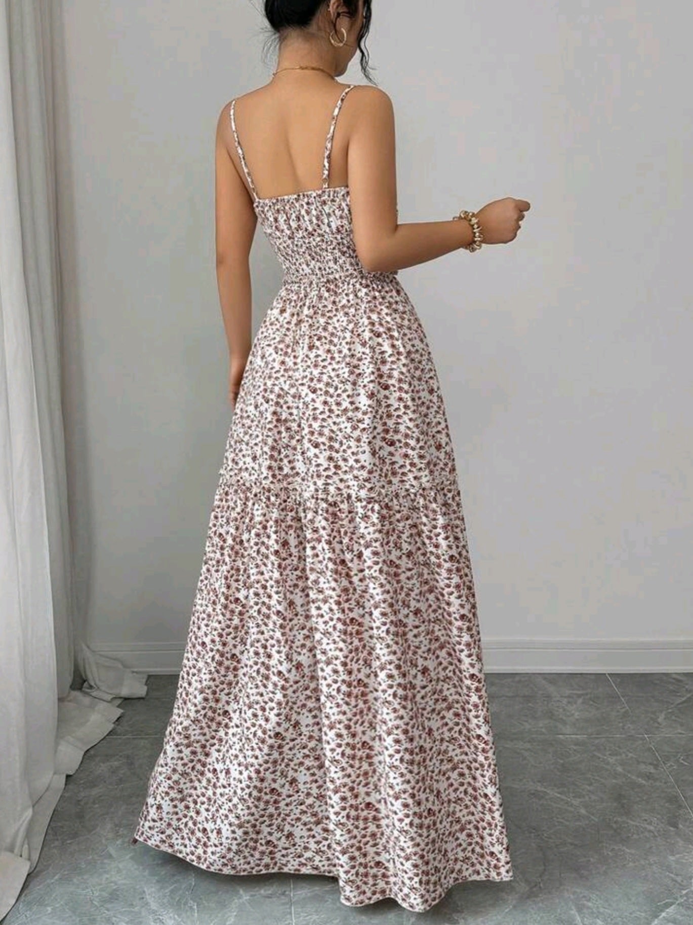 0082 Spaghetti Strap Woven Ditsy Floral Waist Tie Design