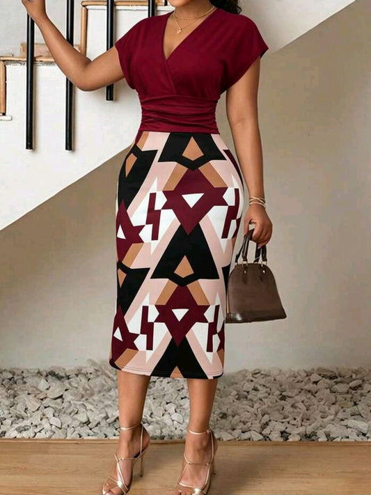 4023 V Neck Drop Shoulder Design Dress