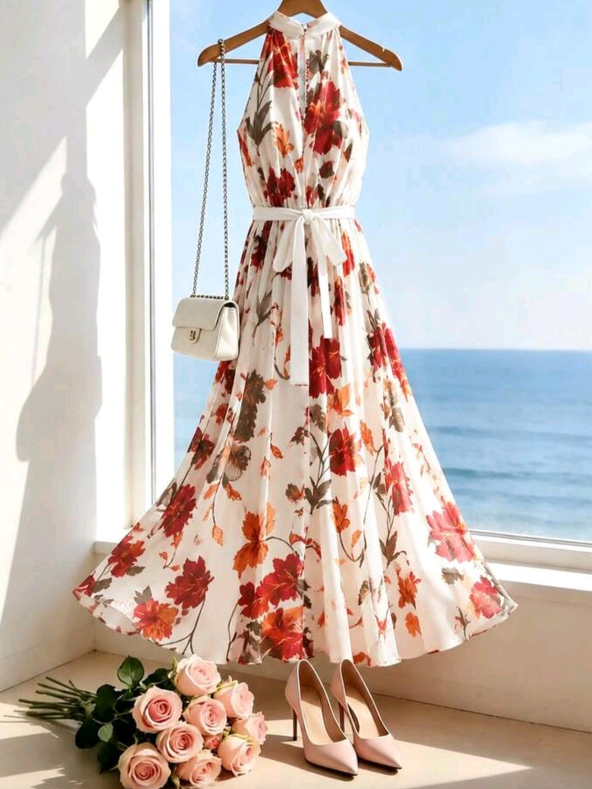 0580 Halter Neck Fitted Waist Dress