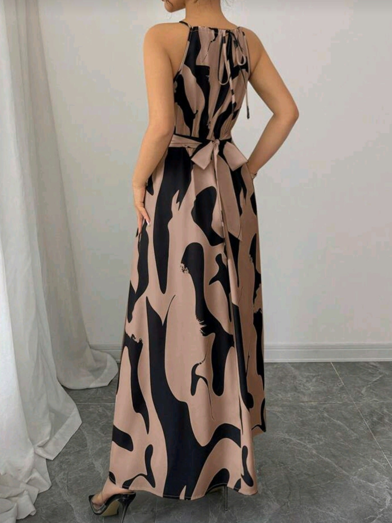 4703 Waist Twist Asymmetrical Colorblock Dress