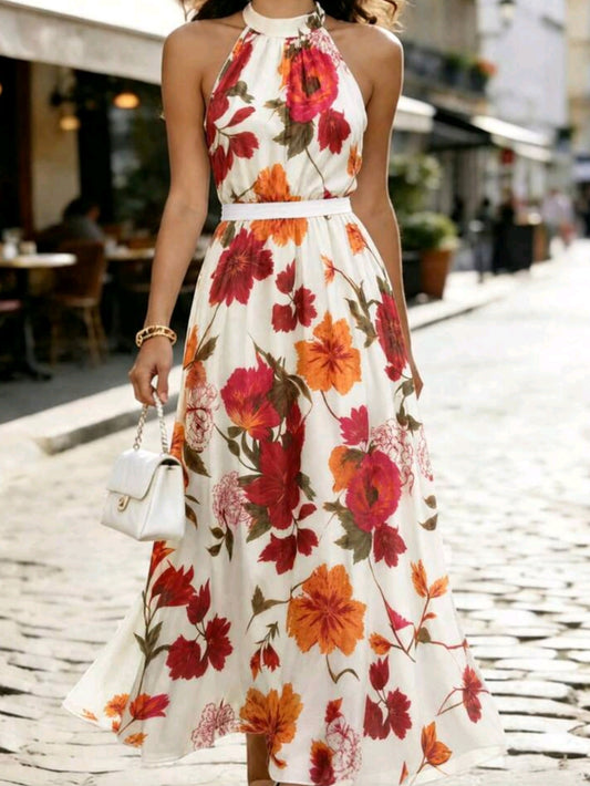 0580 Halter Neck Fitted Waist Dress