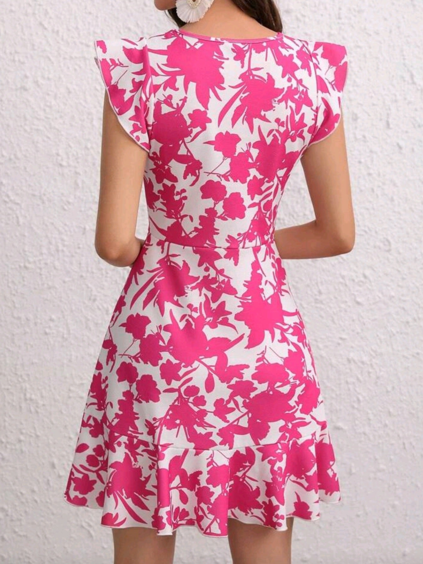 #1655 Floral Print Ruffle Trim Dress
