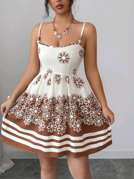 2770 Printed Strap Beaded Accent Dress