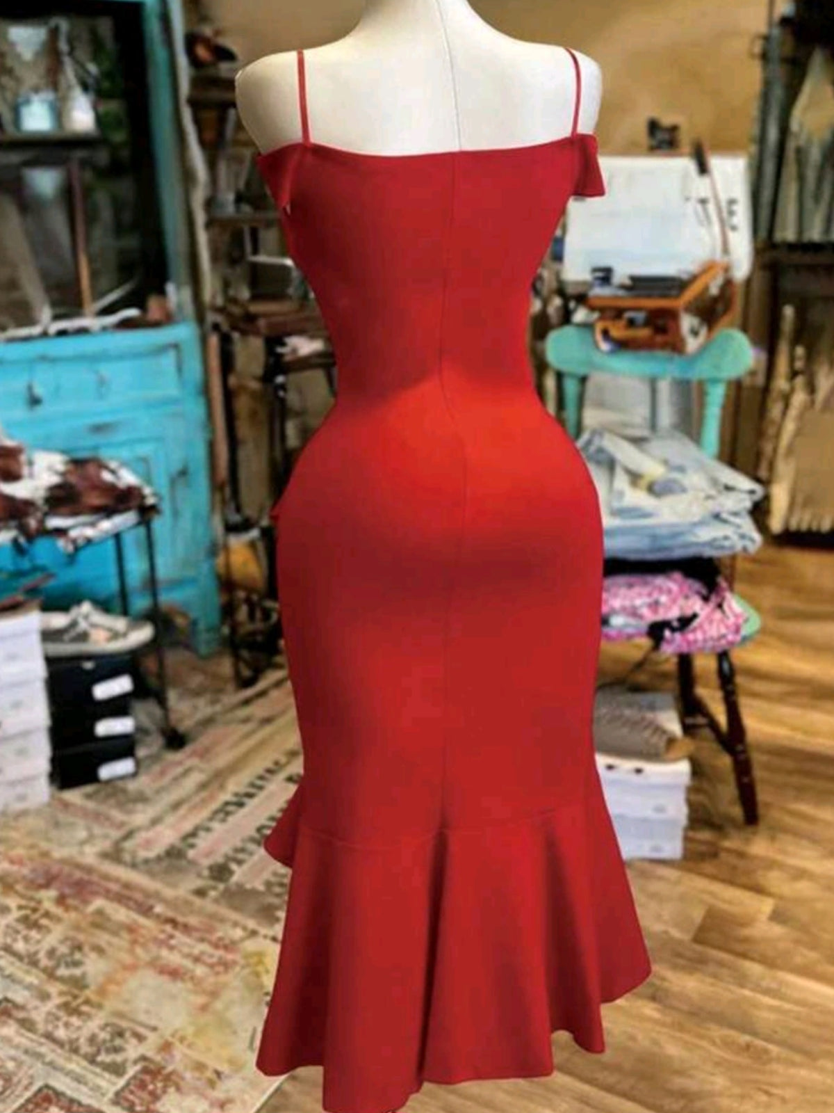 5866 Asymmetrical Hem Ruffle Strap Dress