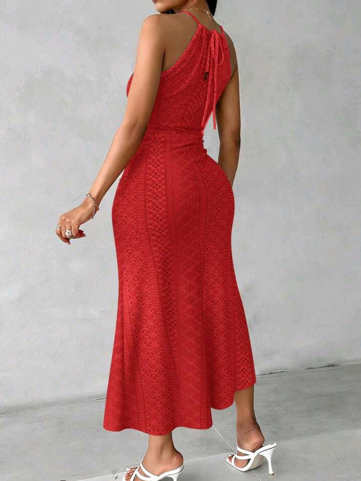 3173 Knitted Jacquard Texture Design Pleated Hollow Slit Dress