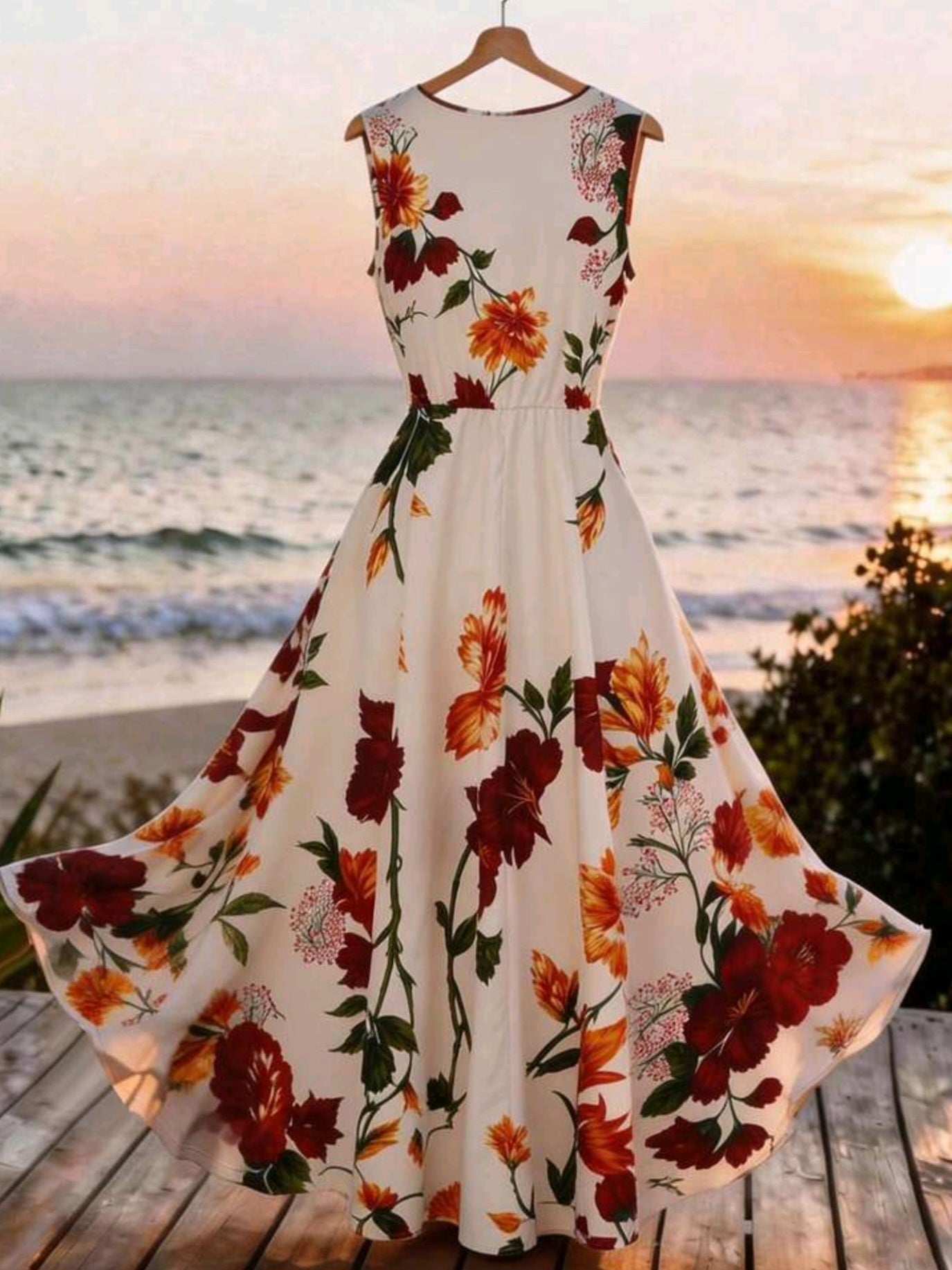 8613 V-Neck Sleeveless Waist Twist Flared Dress