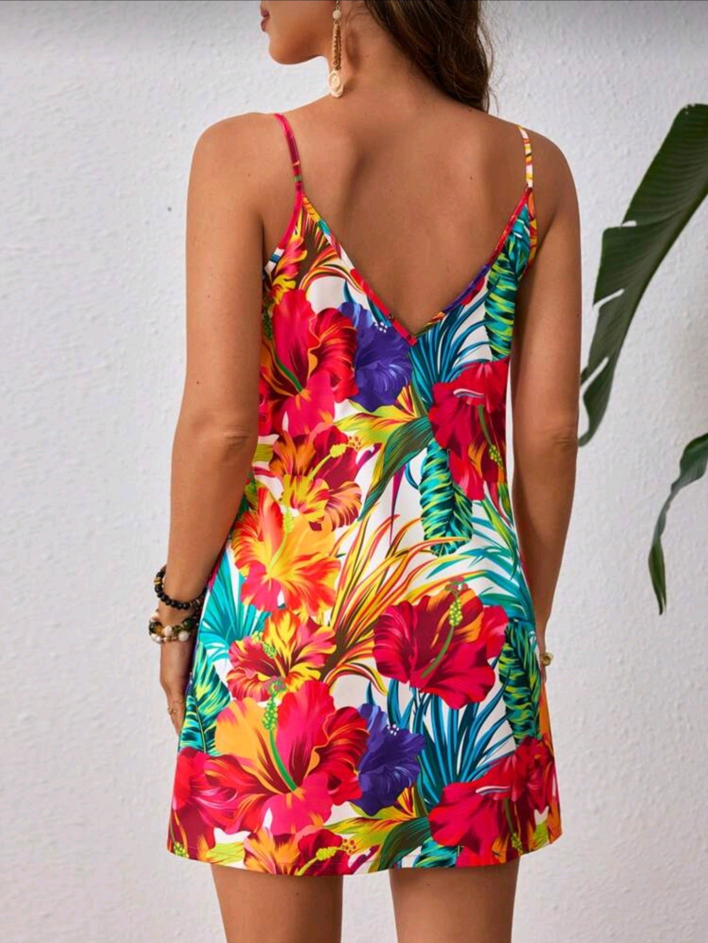 6277 Floral Print V-Neck Strappy Dress