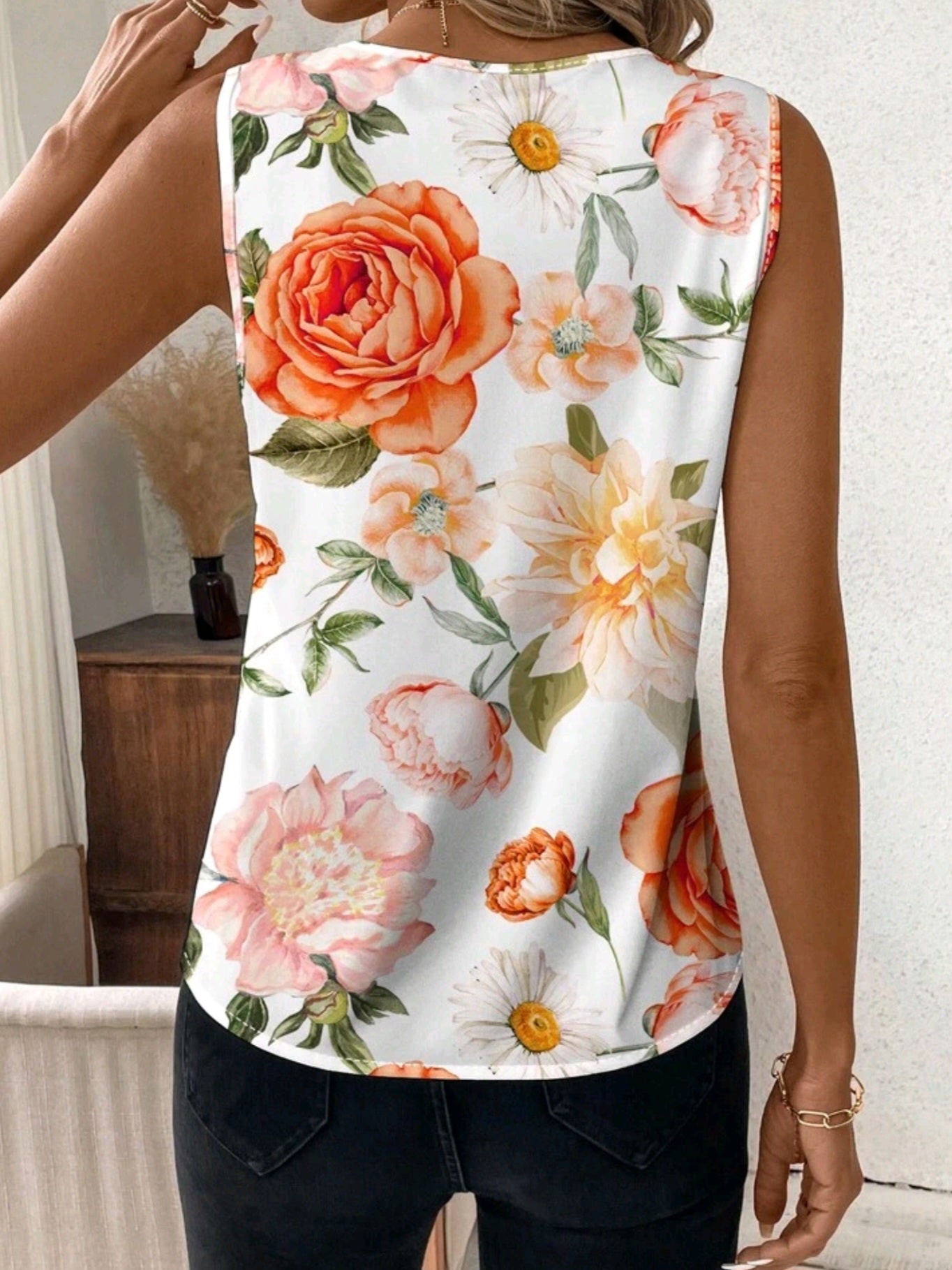 4203 Casual Floral Printed Sleeveless Shirt