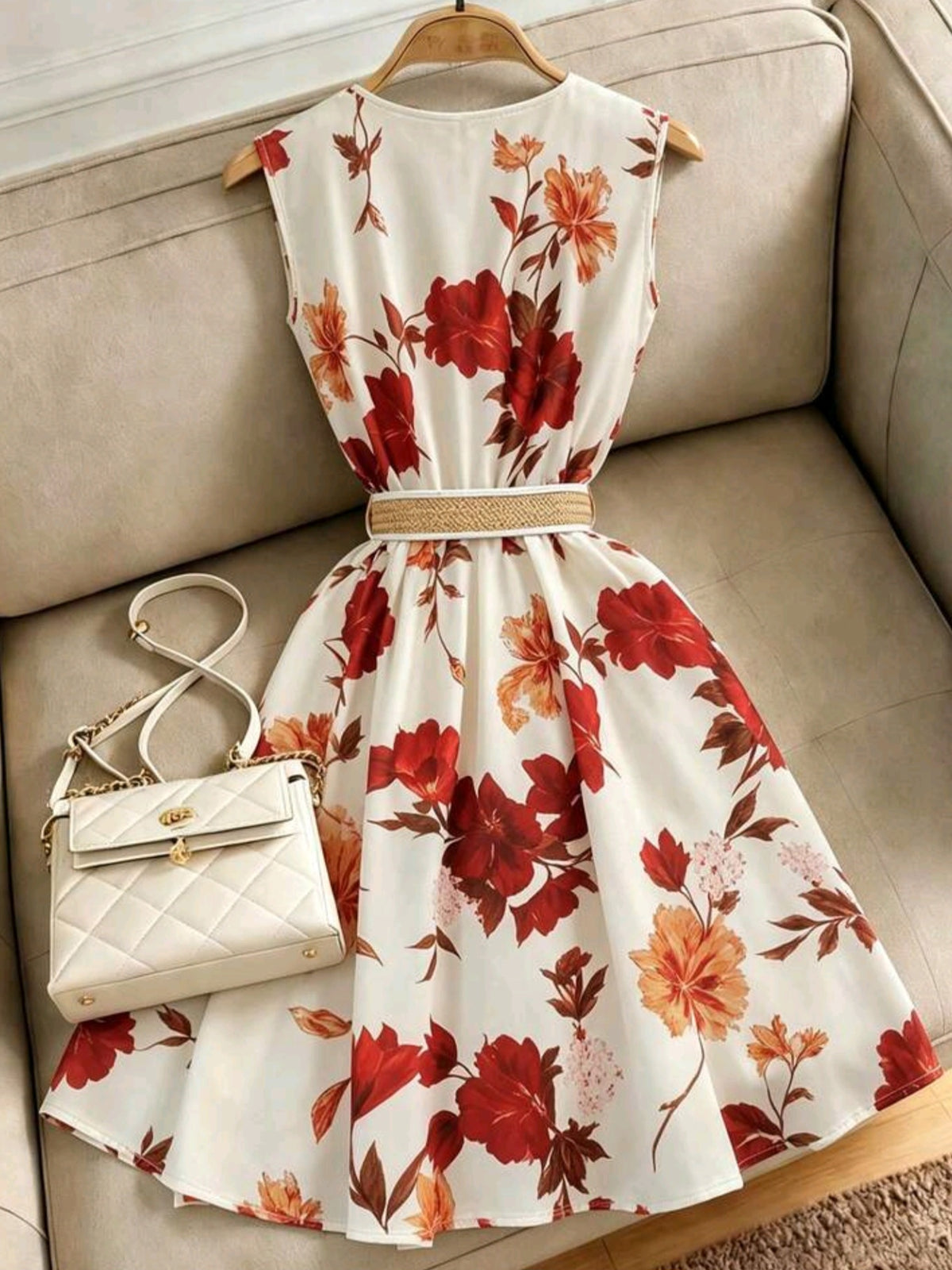 0970 Deep V-Neck Dress (Includes Belt)