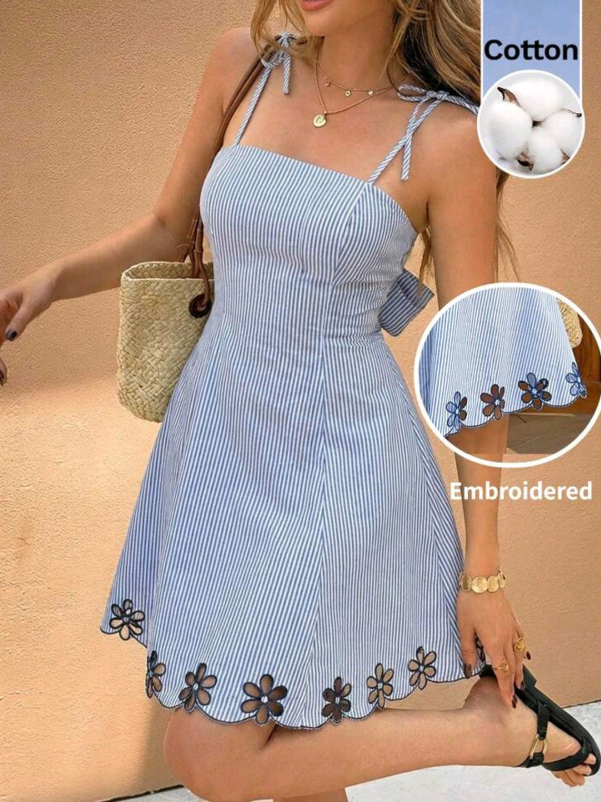 5637 Stripe Cotton Tie Back Dress