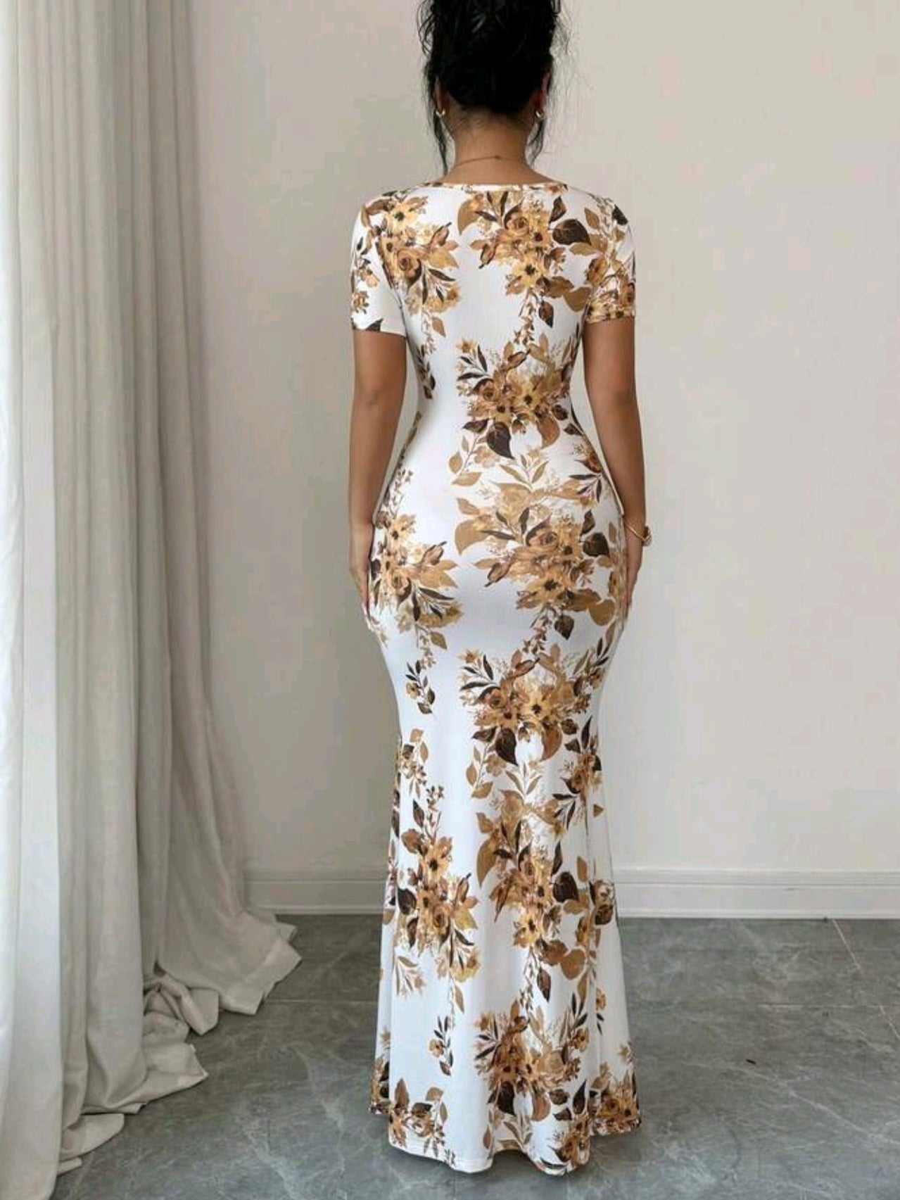 9765 Waist Ruched Dress with Slit Hem