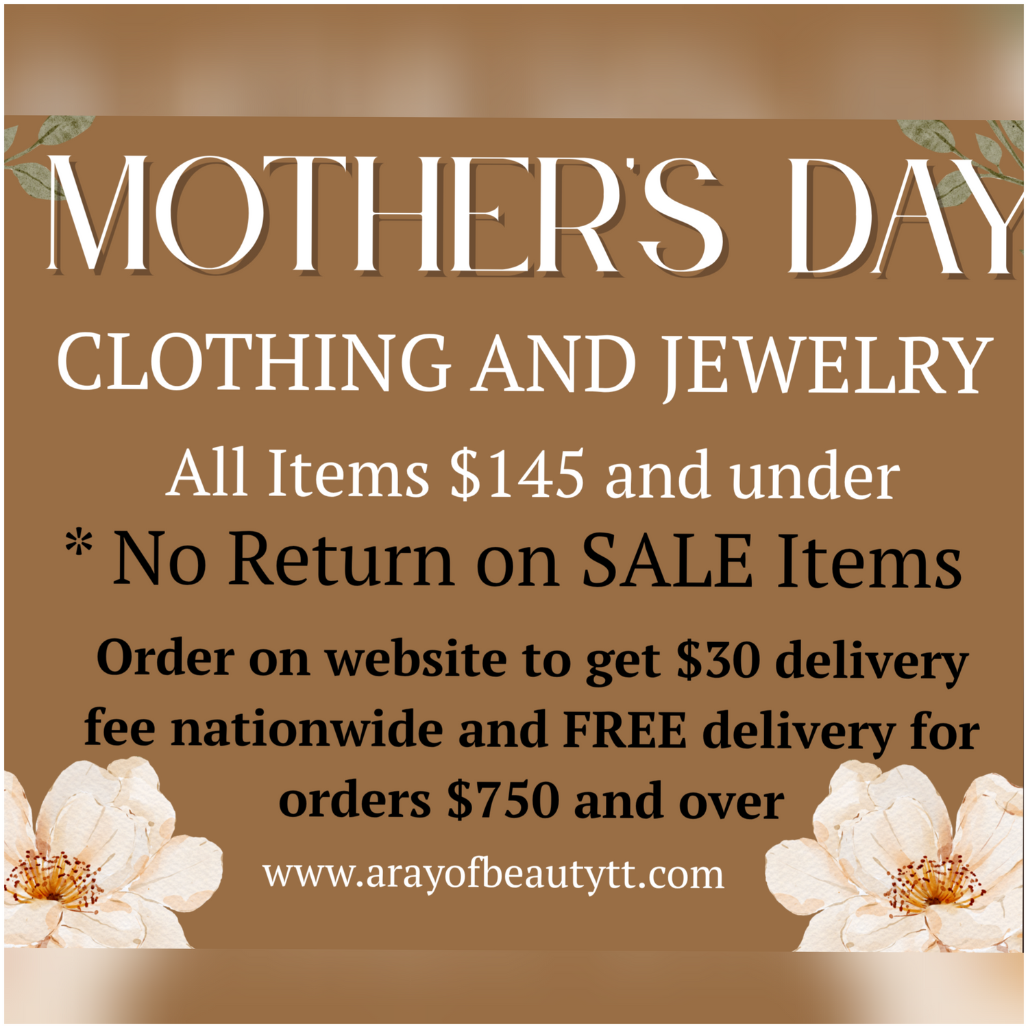 Mothers Day SALE 2026 - Final SALE, no returns!