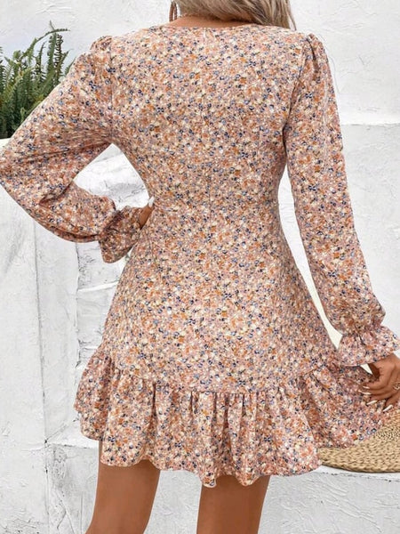 Flare Sleeve Ruffle Hem Dress