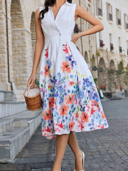 Floral Printed Sleeveless Shirt Dress