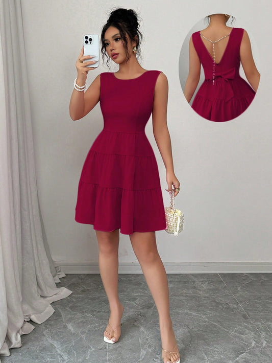 #9121 Minimalist Pearl Chain Sleeveless Dress