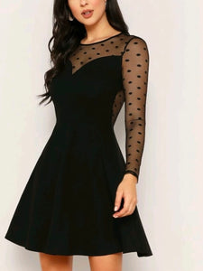 Cut Out Back Dobby Mesh Yoke Swing Dress