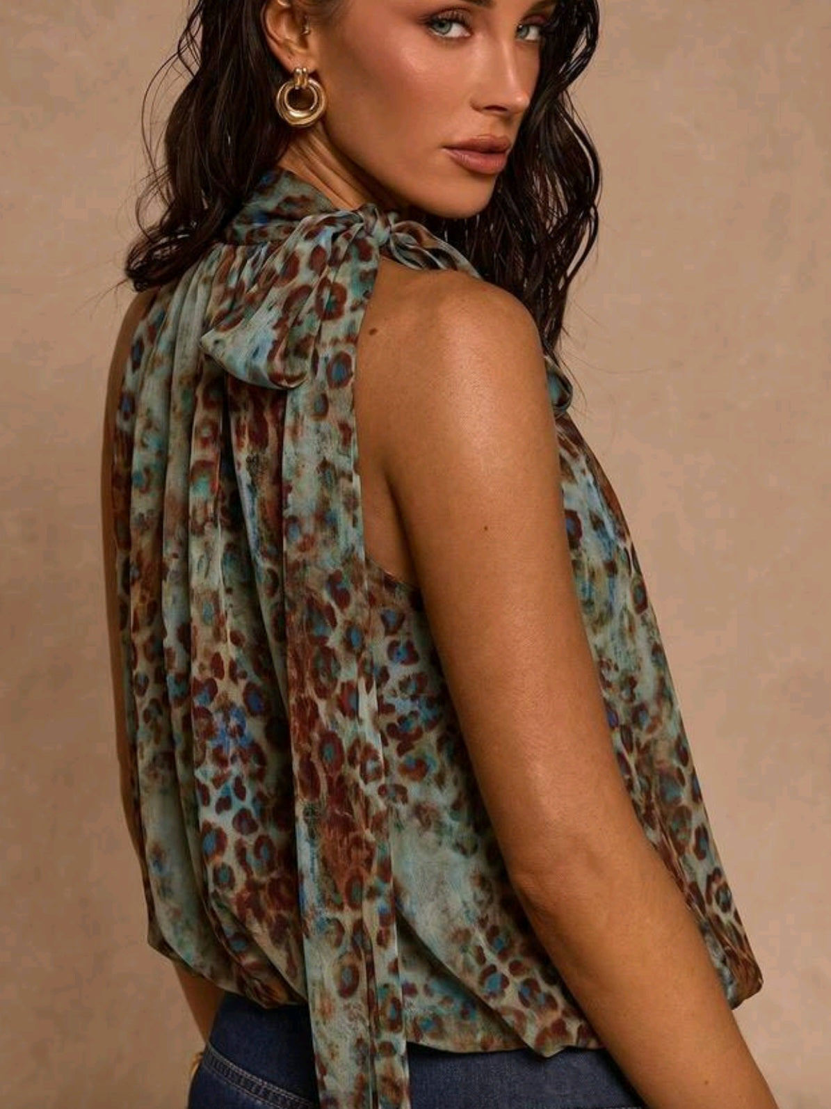 5476 All-Over Print Neck Tie Blouse
