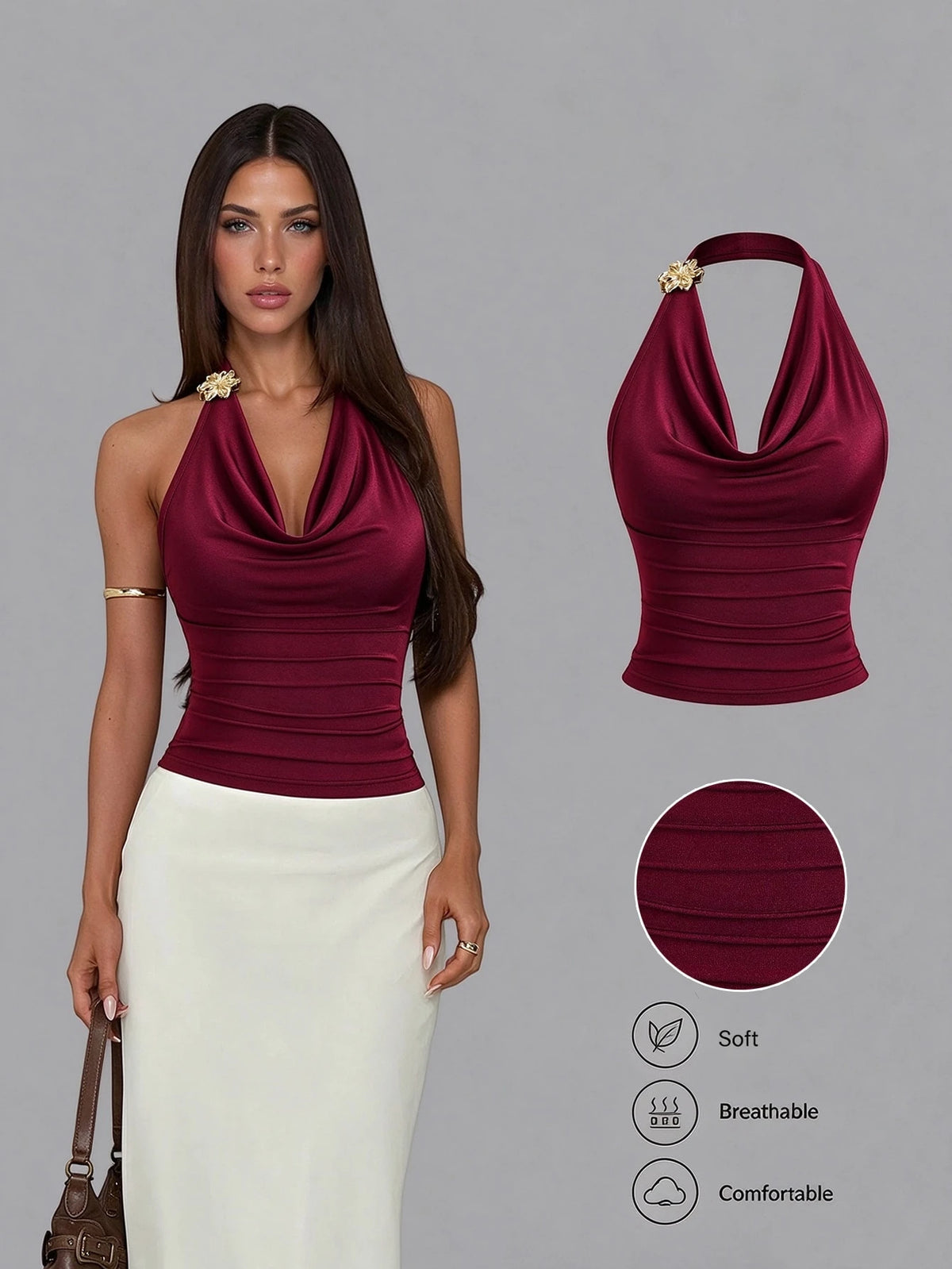 3465 Ruffle Collar Halter Cropped Top