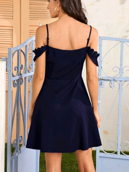 Cold Shoulder Guipure Lace Trim Dress