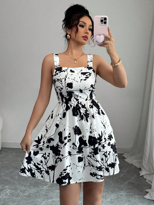 #7198 Elegant Floral Print Mini Dress