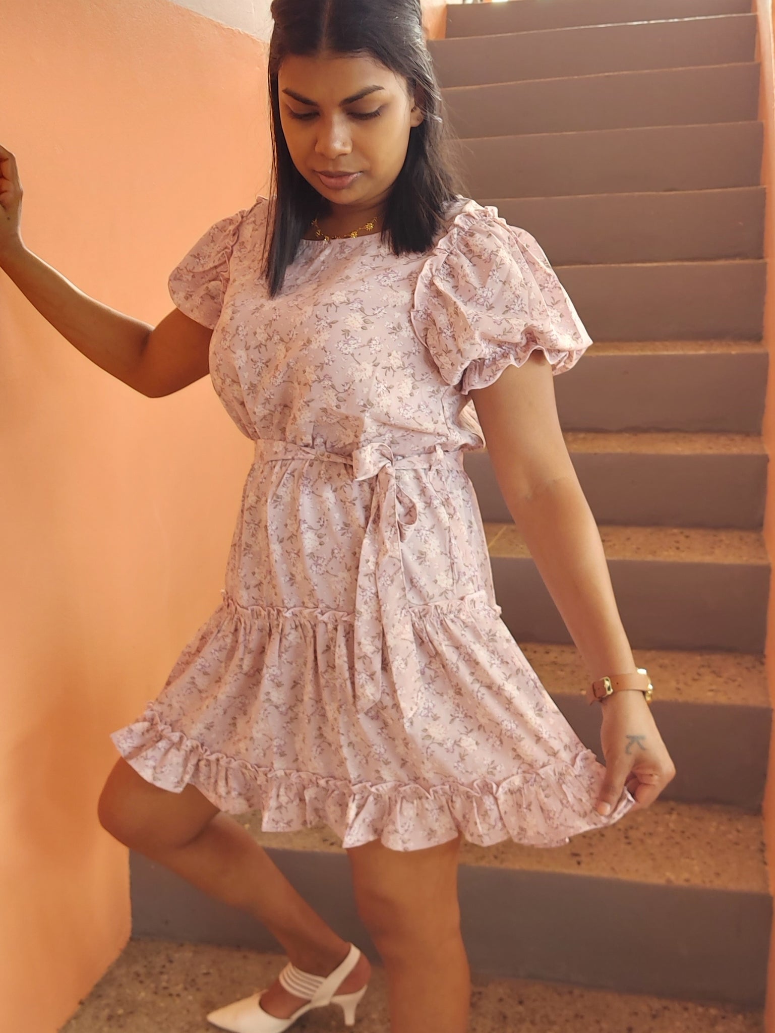 Self Tie Waist Mini Dress