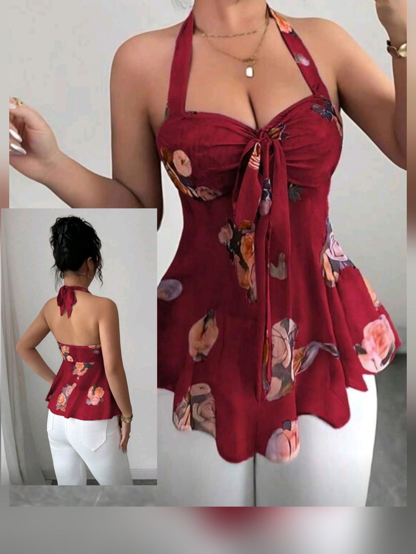 #1753 Strap Elastic Backless Printed Top - FULLY SEE THROUGH