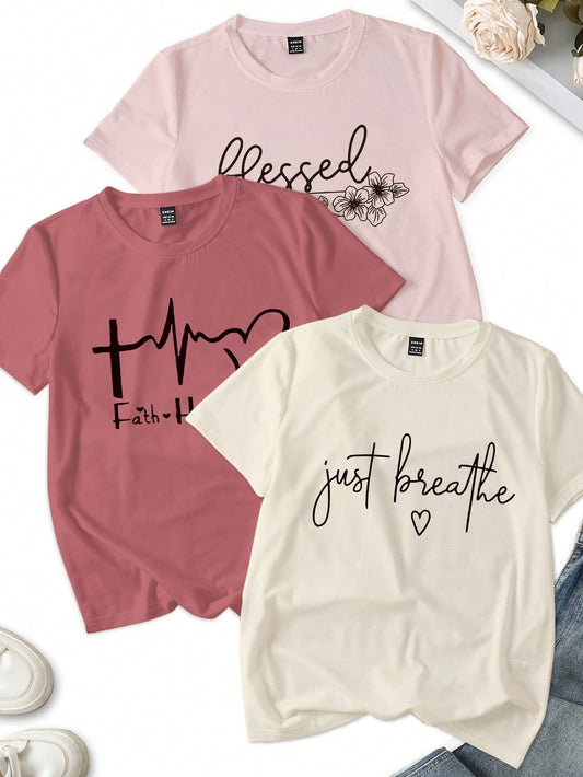 #0644 3pcs Letter Print Design Top