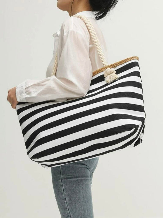 Striped Pattern Beach Bag Double Handle