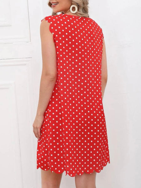 Polka Dot Scallop Trim Dress