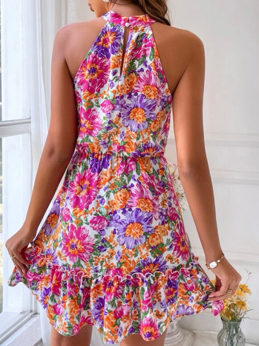 Floral Print Ruffle Hem Dress