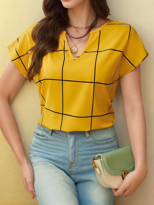 #0606 Women's Short Sleeved V-Neck Shirt
