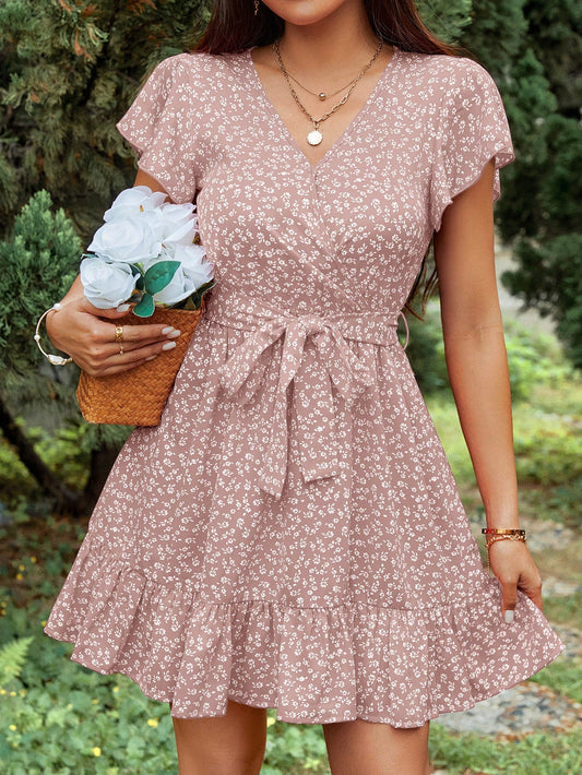 1599 Belted Ditsy Floral Dress