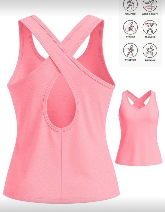 #7691 Crisscros Back Activewear Top