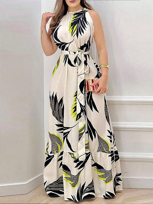 #2517 Sleeveless Ruffle Tie Dress