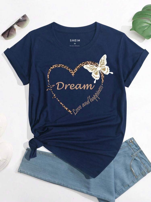 Butterfly And Slogan Graphic Tee *COTTON