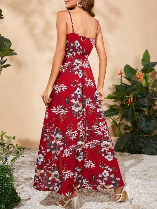 Wrap Belted Floral Print Cami Dress