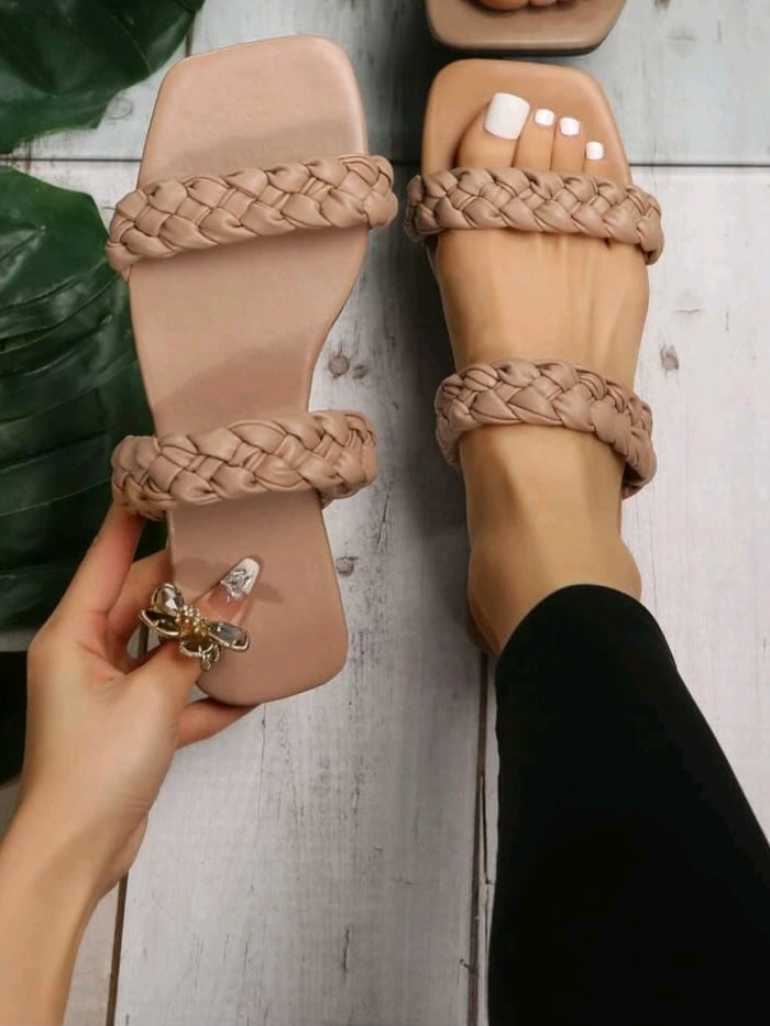 Braid Detail Double Strap Flat Sandals