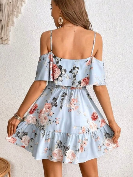 Cold Shoulder Ruffle Hem Dress