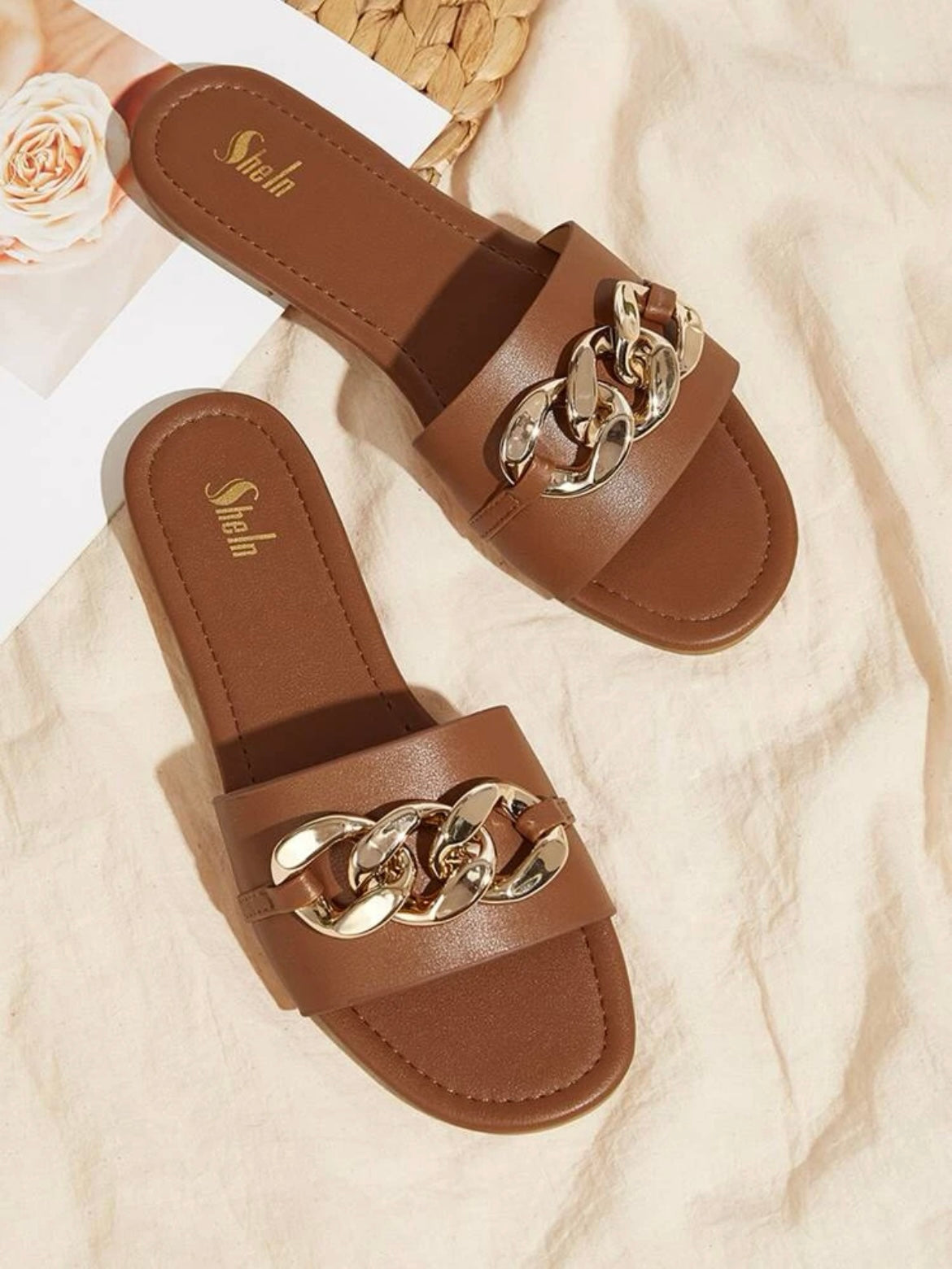Chain Decor Open Toe Slide Sandals
