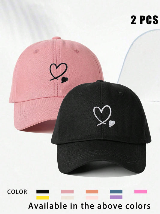 #3588 2pcs Embroidered Double Hearts Baseball Cap
