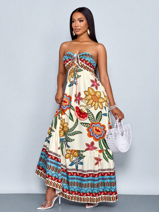 Strapless / Tie Neck Maxi Dress #5500