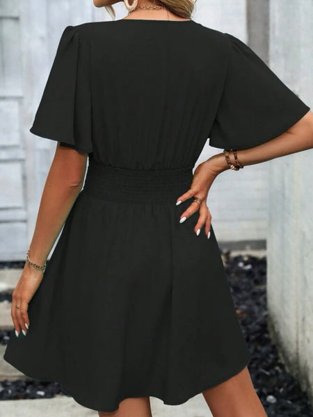 Plunging Neck Butterfly Sleeve Dress