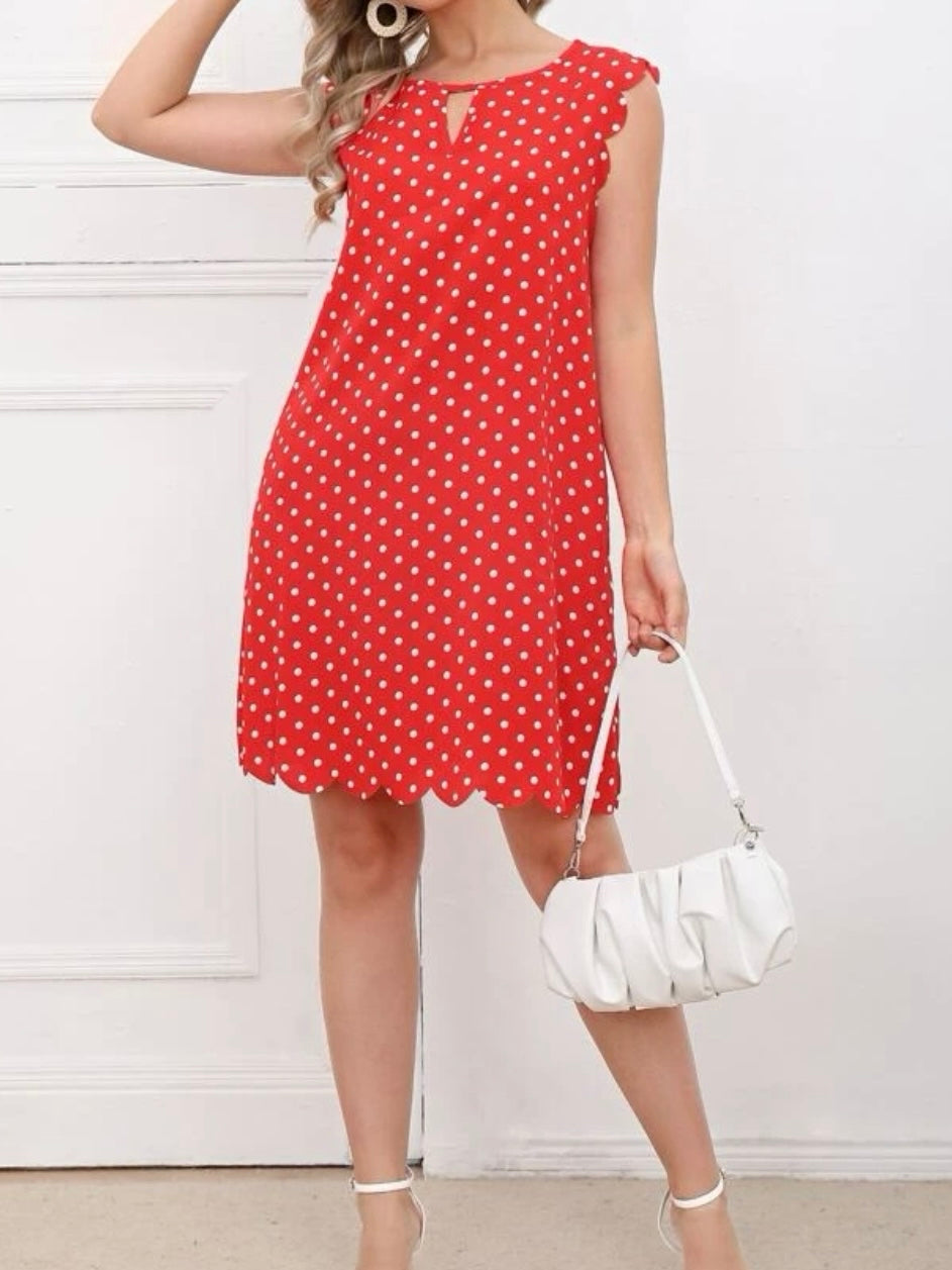Polka Dot Scallop Trim Dress