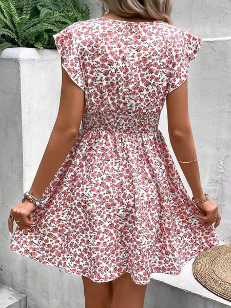 Floral Print Ruffle Trim Dress