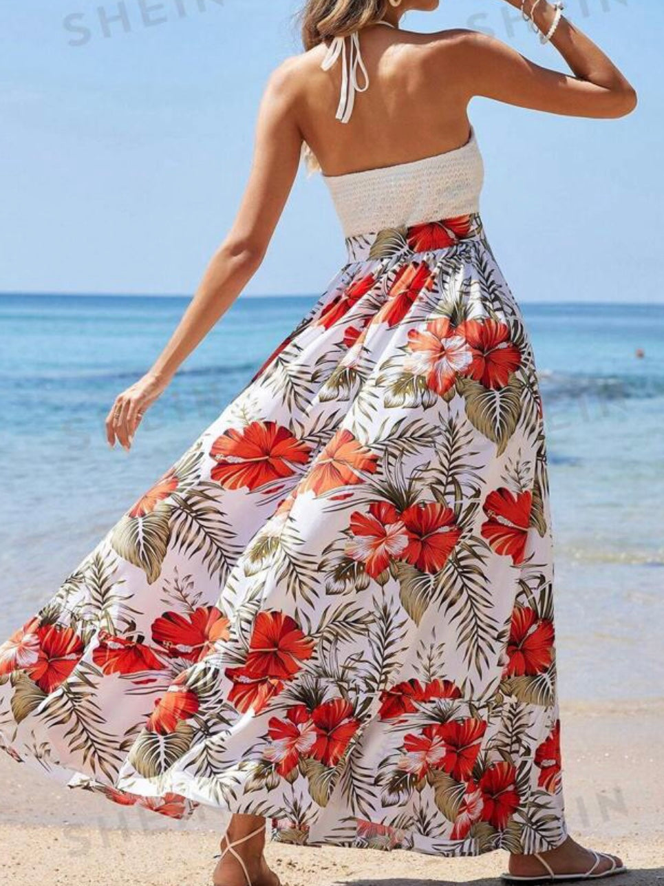 Halter Neck Tropical Print Dress