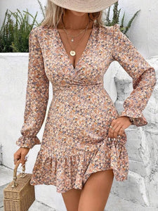Flare Sleeve Ruffle Hem Dress
