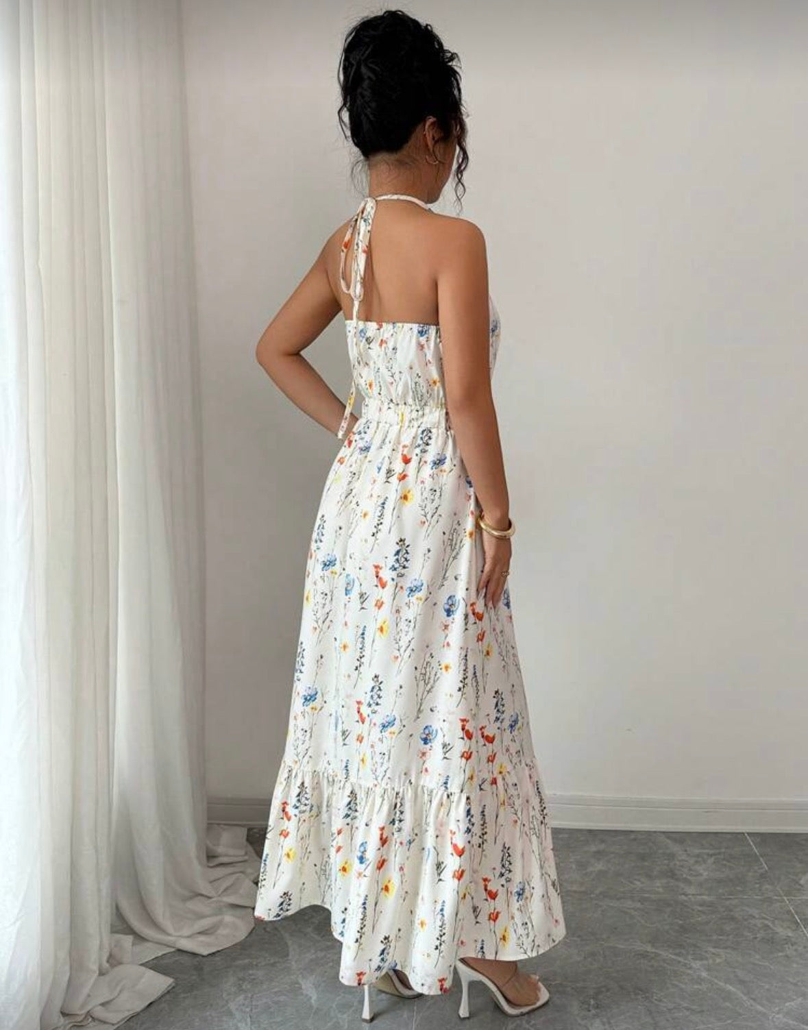7130/1122 Spaghetti Strap Halter Back Elastic Waist Dress