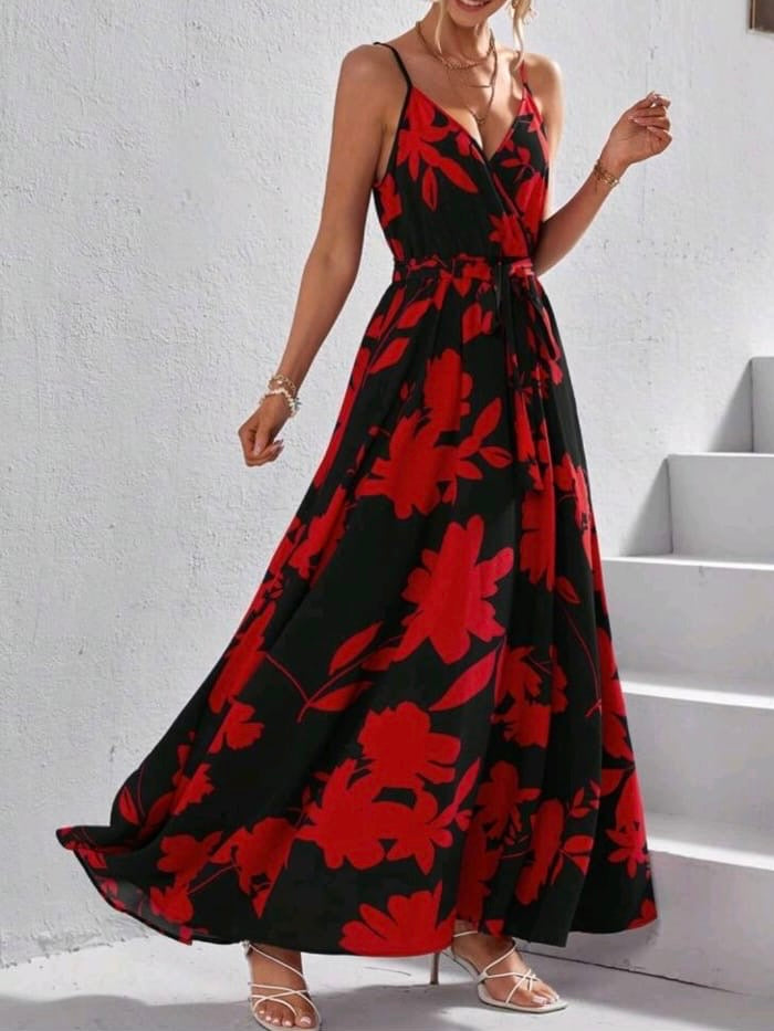 Floral Print Belted Cami Dress